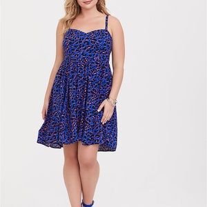 Torrid BLUE LEOPARD HI-LO SKATER DRESS SIZE 3